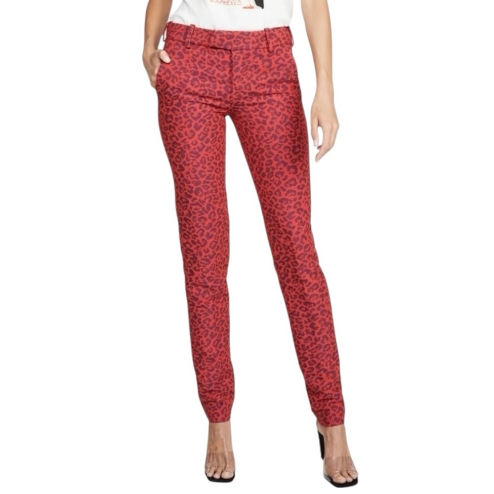 Zadig & Voltaire Tissu Italien Red & Black Leo Leopard Jacquard Pants EU 38 US 8